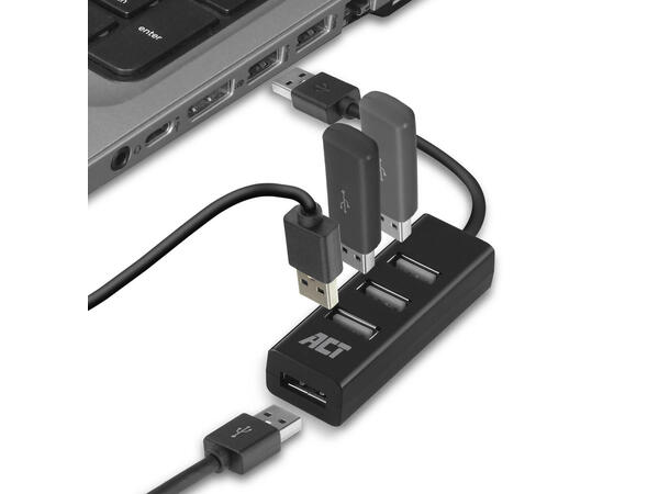 ACT Adapter USB Hub 4xUSB-A Sort USB2 480 Mbps
