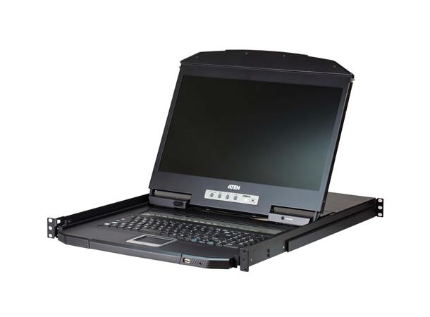 Aten Rack Konsoll 18.5" Slideaway 1U, 8p USB/ VGA Ultra Short Single Rail, 8P KVM 