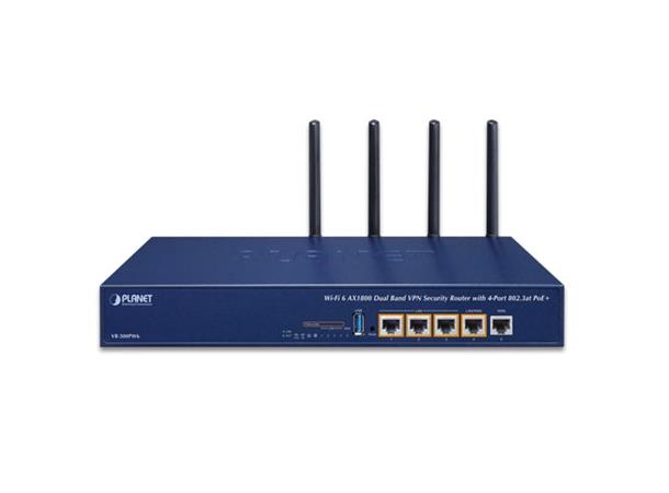 Planet VPN 4-p WiFi 6 Router AC1200 PoE+ 802.3at Security AP Control Dual WAN SPI 