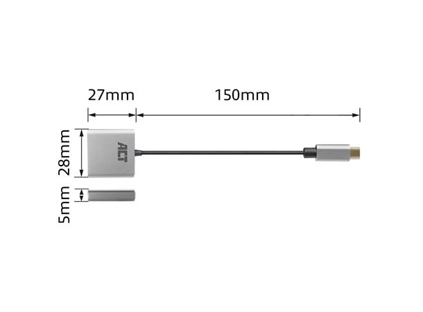 ACT Adapter USB-C > Audio + PD 0,15 m 3,5 mm jack 24-bit/96kHz PD 65W