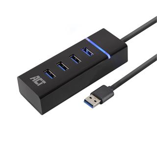 ACT Adapter USB Hub 4xUSB-A Sort USB3.2 5Gbps