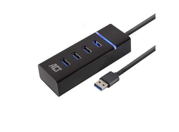 ACT Adapter USB Hub 4xUSB-A Sort USB3.2 5Gbps