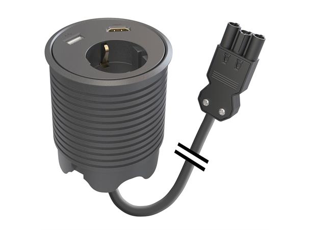 Kondator Powerdot - 1xStrøm 2xUSB 1xHDMI 20 cm Wieland GST18® kabel Sort
