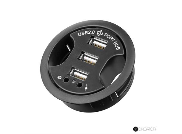 Kondator Axessline Combo 3x USB 2x Audio 2x Kabelgjennomføring 