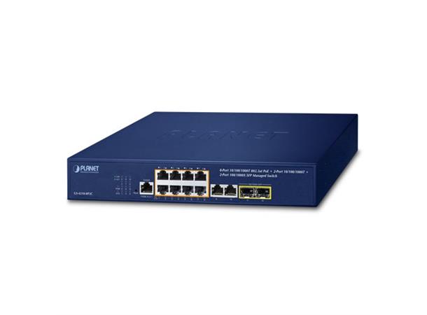 Planet Switch 8-p Gigabit PoE 2xSFP 2x10/100/1000T Layer2 