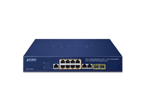 Planet Switch 8-p Gigabit PoE 2xSFP 2x10/100/1000T Layer2 