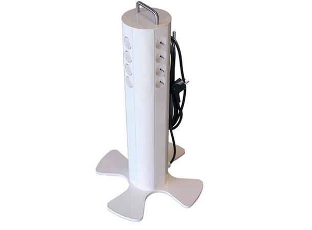 Strømsøyle 12x Schuko m/Hjul - Hvit 5m ledning,  3x4 Schuko, 675mm Høyde