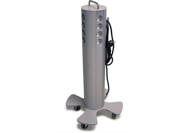 Strømsøyle 12x Schuko m/Hjul - Hvit 5m ledning,  3x4 Schuko, 675mm Høyde