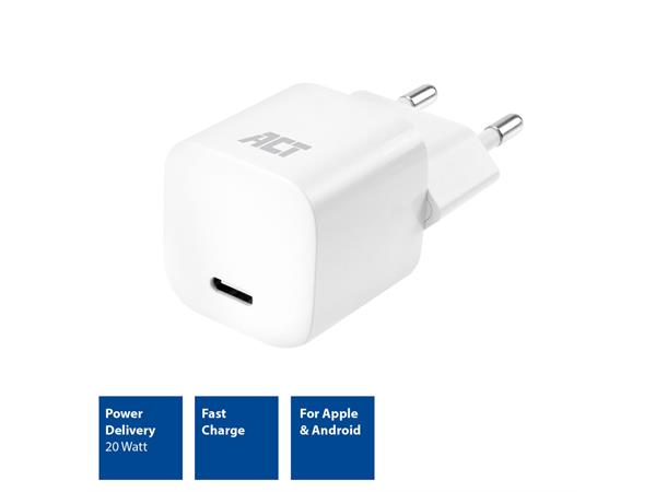 ACT Universal USB-C  lader 20W 1x USB-C 12V/ 1,67A, 20W Power Delivery 