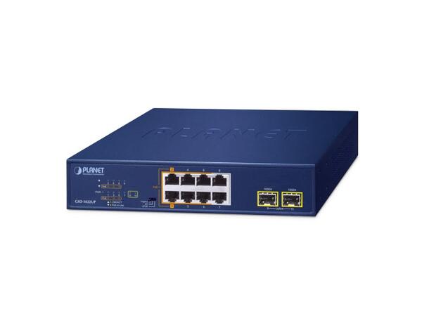 Planet Switch 8-p PoE+ 2xSFP 802.3at 180W PD Desktop 