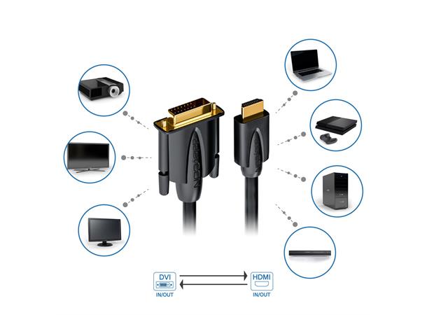 Deleycon HDMI-DVI Kabel - 3 m HDMI - DVI High Speed Sort 