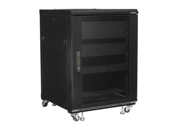 Sanus 19" stålrack for A/V 1Komplett rack med hyller, dører og hjul 