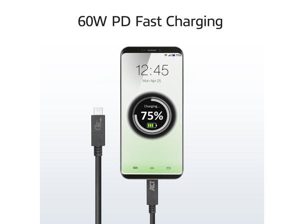 ACT USB-C, 3.2 Gen 1 Passive- 1m USB-C M-M 5Gbps,  60W,  Video Alt Mode 