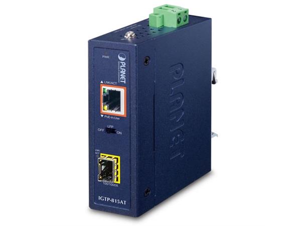 Planet Konverter 1000BaseT - SFP PoE+ 10/100/1000BASE-T 802.at IP30 DIN-40-75C 