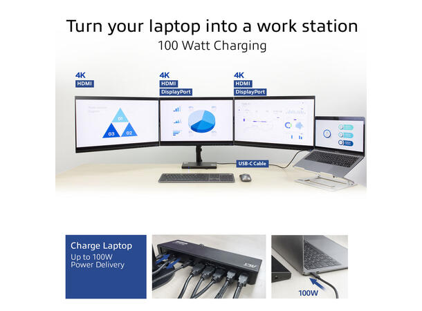 ACT USB-C Triple 4K Docking Station HDMI, Displayport, 100W PD 