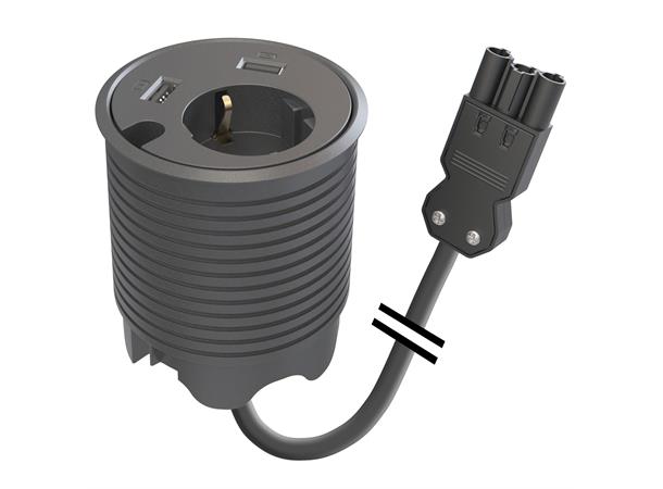 Kondator Powerdot - 1xStrøm 2xUSB 1xhull 20cm Wieland GST18® kabel Sort