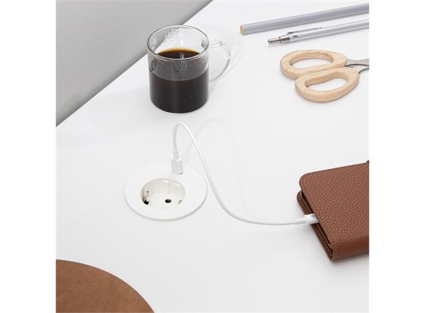 Kondator Powerdot MIDI - 1xStrøm 1xUSB-C Type F Ø60mm Hvit