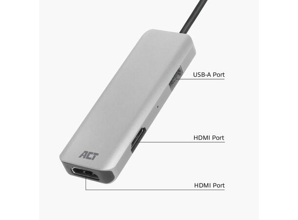 ACT Adapterl USB-C > 2 x HDMI 4K Dual Monitor MST Hub USB A 