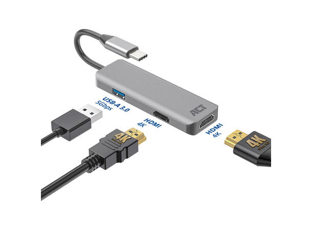 ACT Adapterl USB-C > 2 x HDMI 4K Dual Monitor MST Hub USB A 