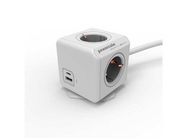 Allocacoc Cube 3x Schuko + USB A&C 1,5m Ledning, USB A & C Ladeport 2,1A 