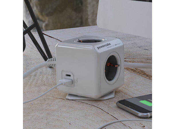 Allocacoc Cube 3x Schuko + USB A&C 1,5m Ledning, USB A & C Ladeport 2,1A 