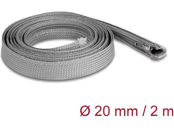 DL Kabelstrømpe 2m Grå Ø20mm Flettet med Glidlås 