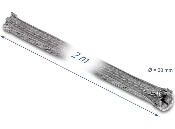DL Kabelstrømpe 2m Grå ø15mm Ø15mm Flettet med Glidlås 