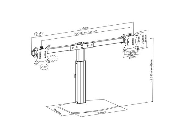 ACT Bordfeste - 2x skjerm 27" Gassfjæring Sort Maks 6kg 