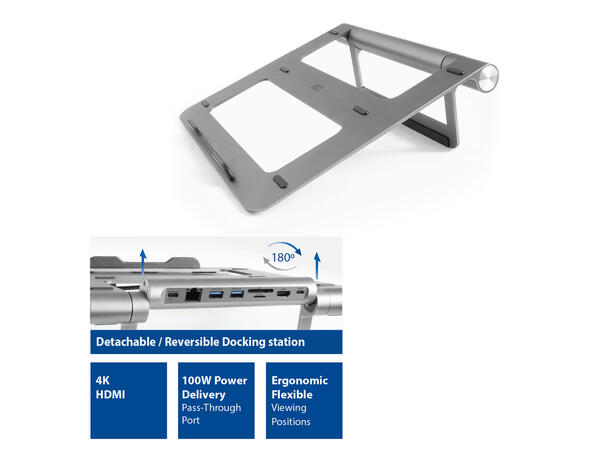 ACT Laptop Stativ Aluminium Avtagbar USB-C docking 