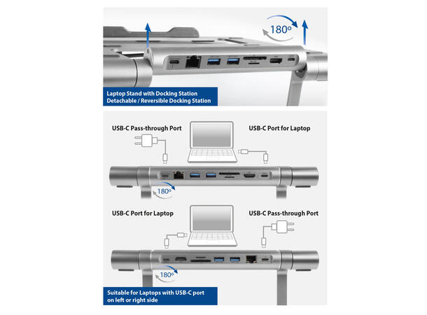 ACT Laptop Stativ Aluminium Avtagbar USB-C docking 