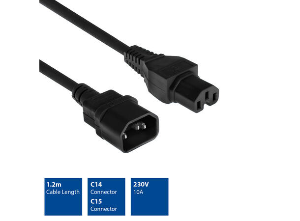 ACT Strømkabel C14 - C15 5 m C14 Hann - C15 Hunn Sort 