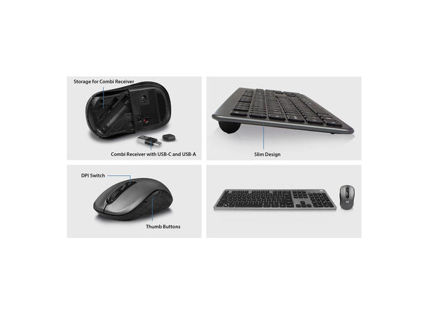 ACT Tastatur og Mus Trådløs - 2400 DPI USB-C/USB-A - Qwerty US tastur 