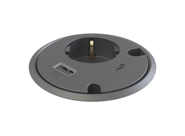 FF PD16 Kit 1xStrøm 1xUSB 1xUSB-C Schuko+ 65W adapter 2 hull Sort 