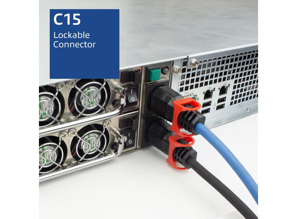 Strømkabel IEC Lock C14-C15, Blå- 1m C15 IEC Lock+ - C14 Dual IEC lck PC3870 