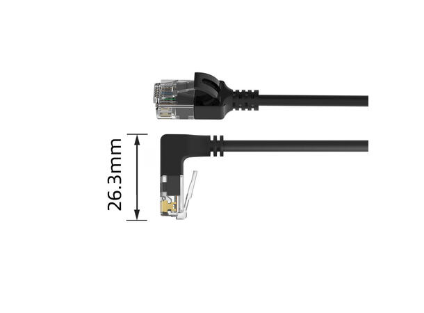 UTP Patch Cat.6A - 0,15 m Sort LSZH Slim LSZH Snagless 90° vinklet nedover 
