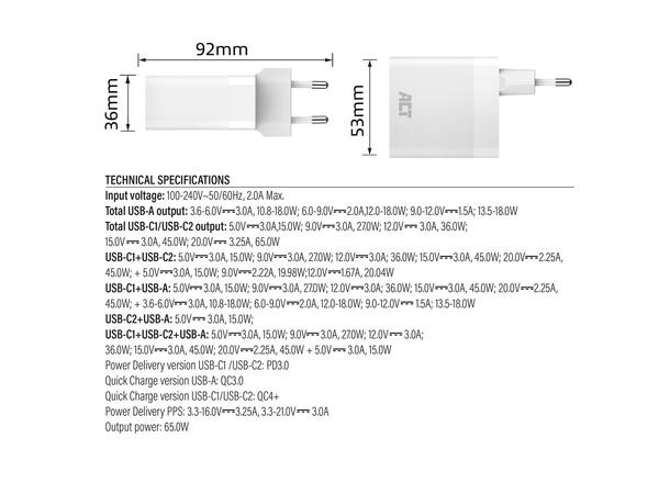 ACT AC2165 - 65W USB-C Lader, 2-Port PD PPS GaNFast
