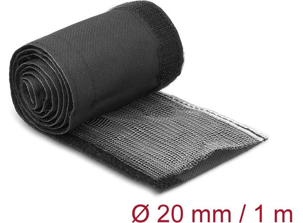 DL Kabelstrømpe EMI 1m Sort Ø20mm Flettet med Borrelås 