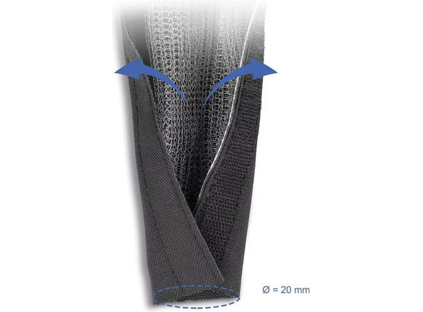 DL Kabelstrømpe EMI 1m Sort Ø20mm Flettet med Borrelås 