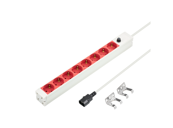 EFB Strømskinne 19" 8xSCHUKO 2,0 m PDU 1U Kontakter på 45° Grå 