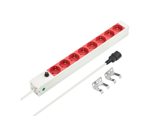 EFB Strømskinne 19" 8xSCHUKO 2,0 m PDU 1U Kontakter på 45° Grå 