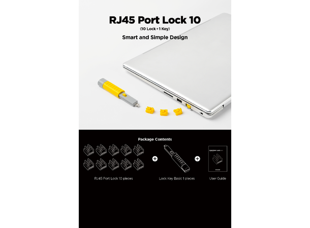 Smartkeeper Essential RJ45 + Nøkkel- Gul RJ45 Port Lås 10stk + Nøkkel Basic 