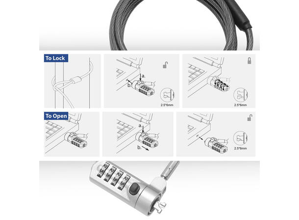 ACT Nano Laptop lås 2 m Kombinasjonslås 4 siffer 