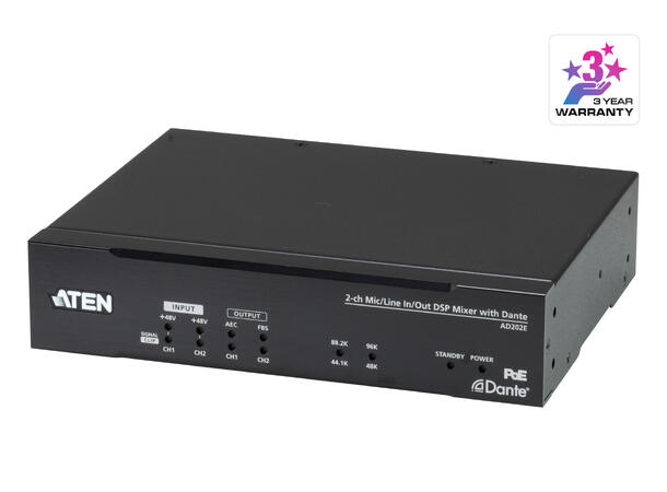 Aten DSP Mixer 2-ch Analog & Dante Mic-Line in/out & 2-ch Dante in/out. 