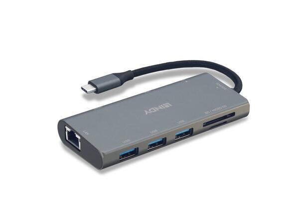 Lindy HUB 4K USB-C >3xUSB A 1x HDMI 1xVGA 1xRJ45 1xmicroSD 1xSD 