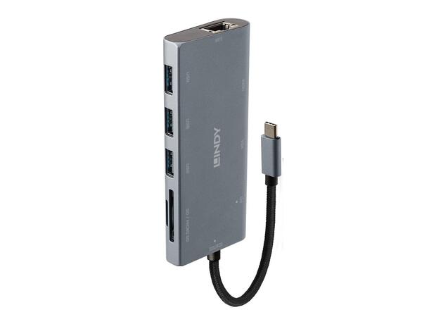 Lindy HUB 4K USB-C >3xUSB A 1x HDMI 1xVGA 1xRJ45 1xmicroSD 1xSD 