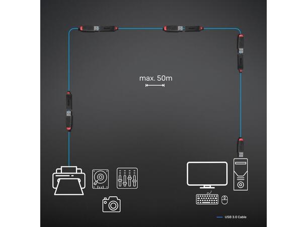 Lindy USB3 Kabel A-A -10 m Aktiv Slim USB3 Extender Aktiv skjøtekabel 