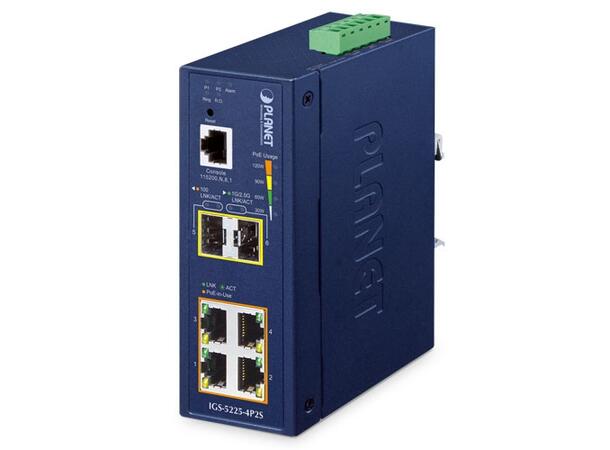 Planet Switch 4-p PoE+ 2xSFP Layer2+ Industri IP40 DIN 