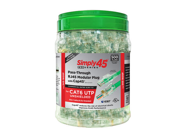 Simply45 - RJ45 - CAT 6 UTP Cap45 Pass Through - 23AWG  - 500 stk 
