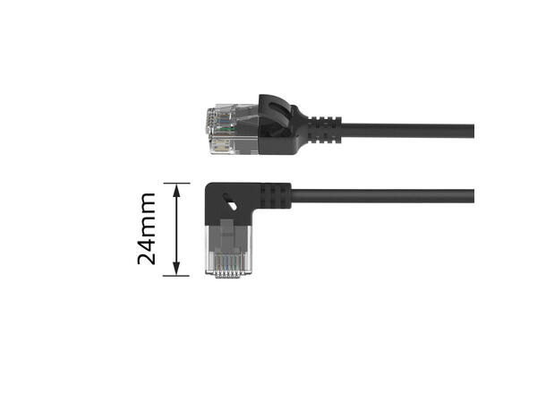 UTP Patch Cat.6A-  0,15 m Sort LSZH Slim LSZH Snagless 90° vinklet til høyre 