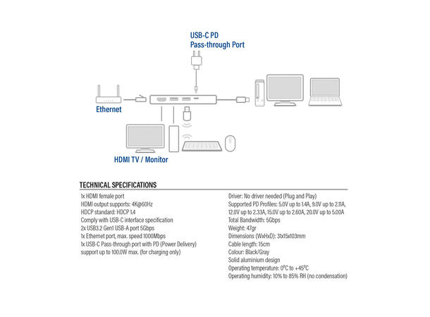 ACT AC7093 USB-C 4K MST Dokkingstasjon